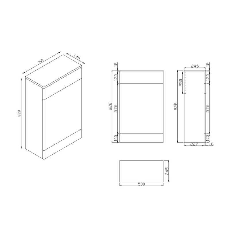 Orbit Ambience Back to Wall WC Unit 500mm Wide - Grey Oak