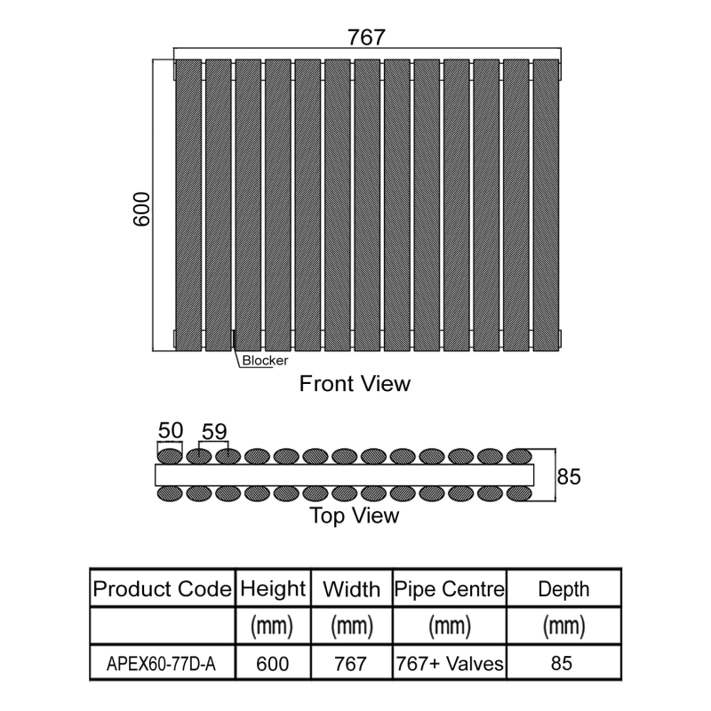 Orbit Apex Double Designer Horizontal Radiator 600mm H x 767mm W - Anthracite