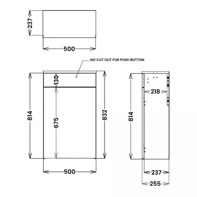 Orbit Aubrey Back to Wall WC Unit 500mm Wide - Davos Oak  | Dimension Image