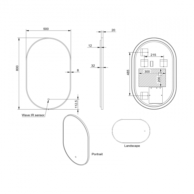 Orbit Aubrey LED Bathroom Mirror 800mm H x 500mm W - Brushed Brass