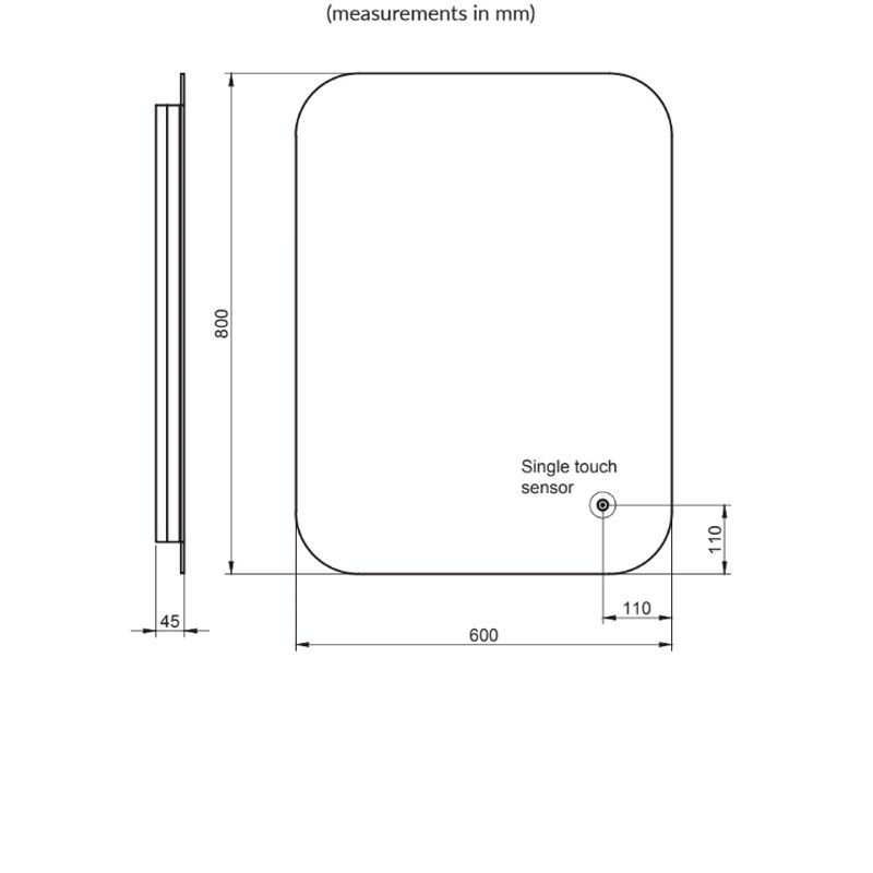 Orbit Aura LED Bathroom Mirror with Demister Pad and Shaver Socket 800mm H x 600mm W