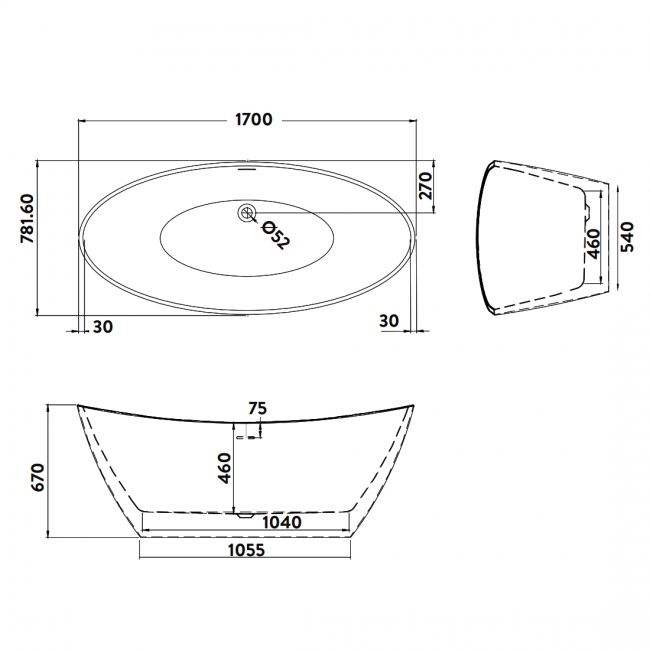 Orbit Austin Freestanding Bath 1700mm x 800mm - Acrylic