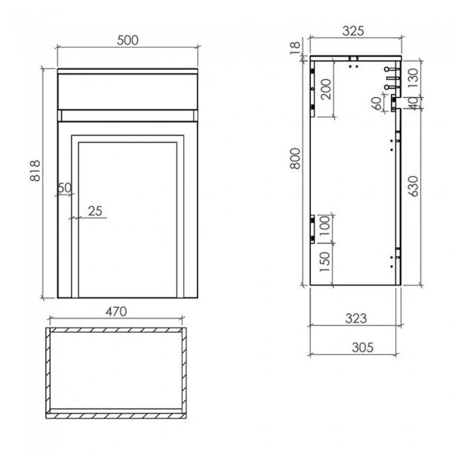 Orbit Classica Traditional Back to Wall WC Unit 500mm Wide - Stone Grey