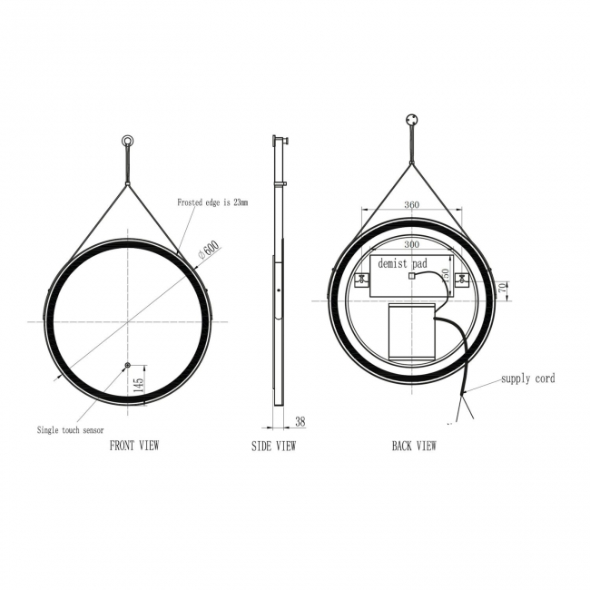 Orbit Belini LED Hanging Bathroom Mirror 600mm Diameter