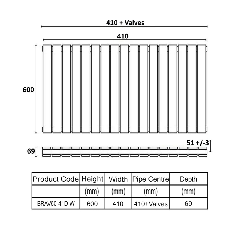 Orbit Bravo Double Designer Horizontal Radiator 600mm H x 410mm W - White
