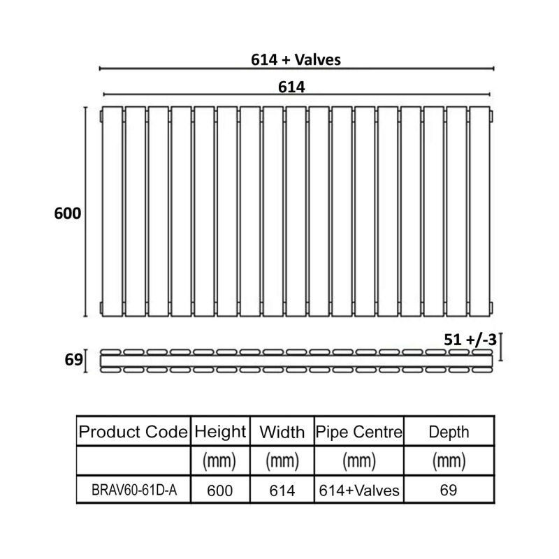 Orbit Bravo Double Designer Horizontal Radiator 600mm H x 614mm W - Anthracite