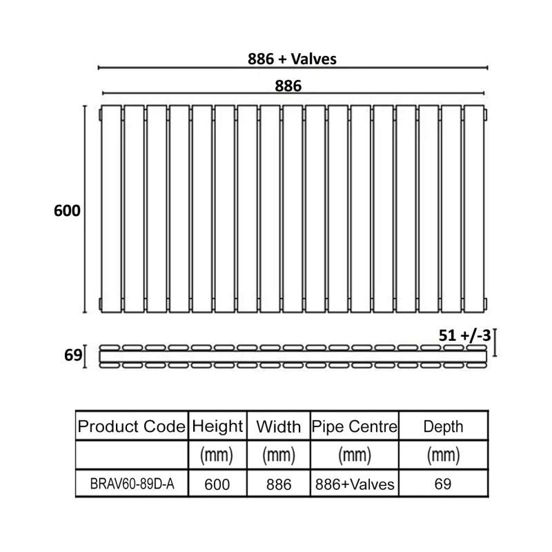 Orbit Bravo Double Designer Horizontal Radiator 600mm H x 886mm W - Anthracite