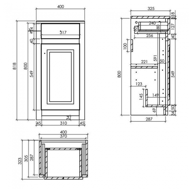 Orbit Classica Traditional Side Cabinet 400mm Wide 1-Drawer and 1-Door - Charcoal Grey