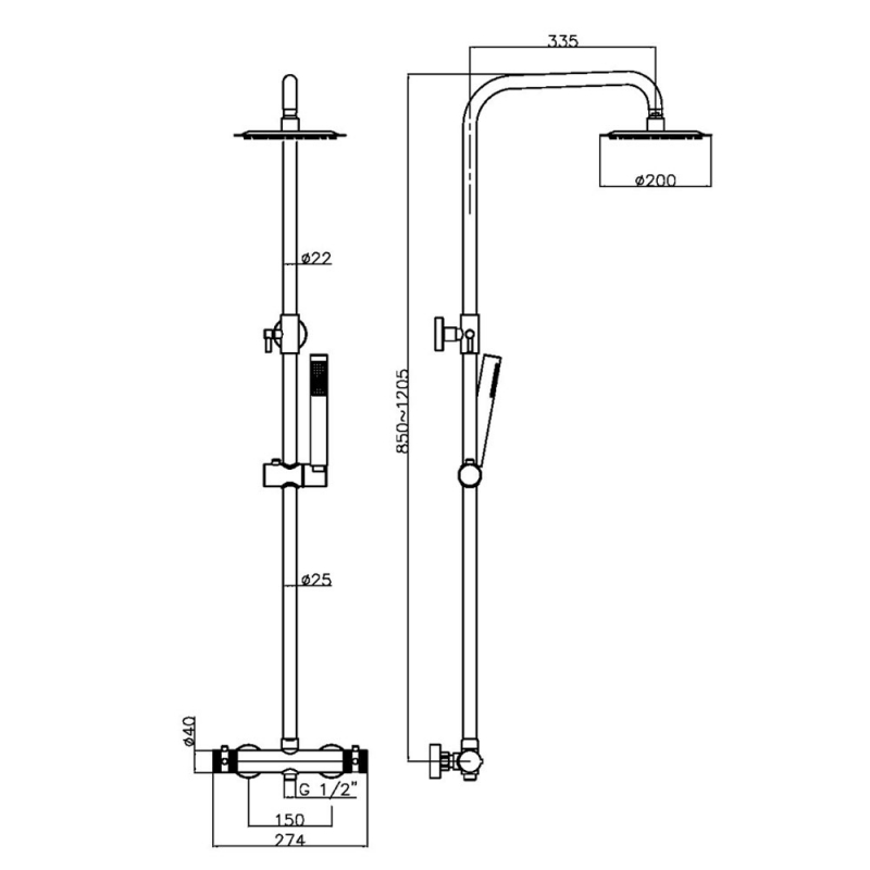 Orbit Core Thermostatic Bar Mixer Shower with Shower Kit and Fixed Head - Brushed Brass