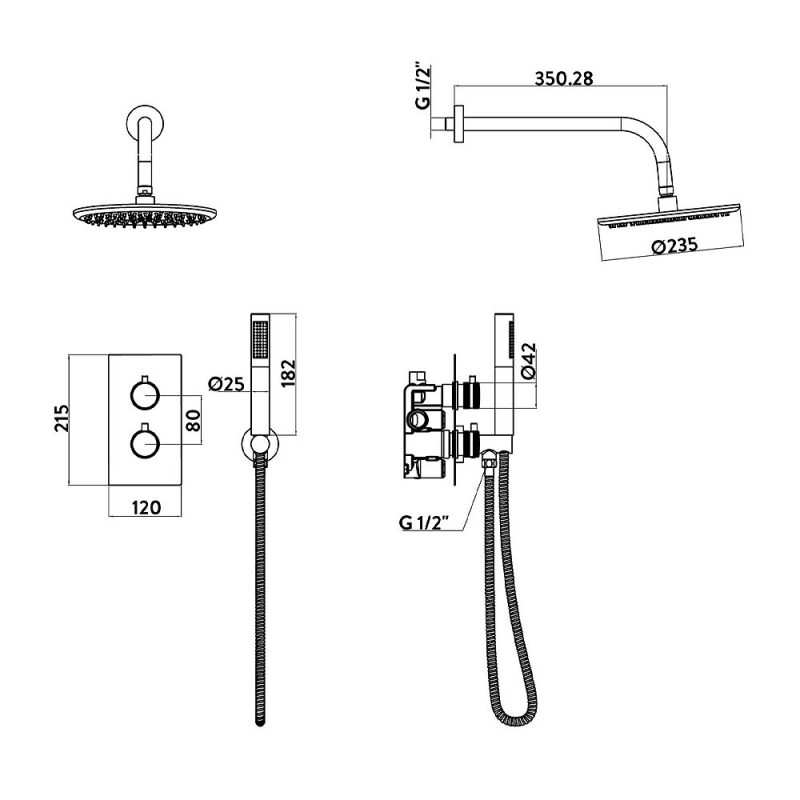 Orbit Core Thermostatic Concealed Mixer Shower with Shower Kit + Fixed Shower Head - Chrome