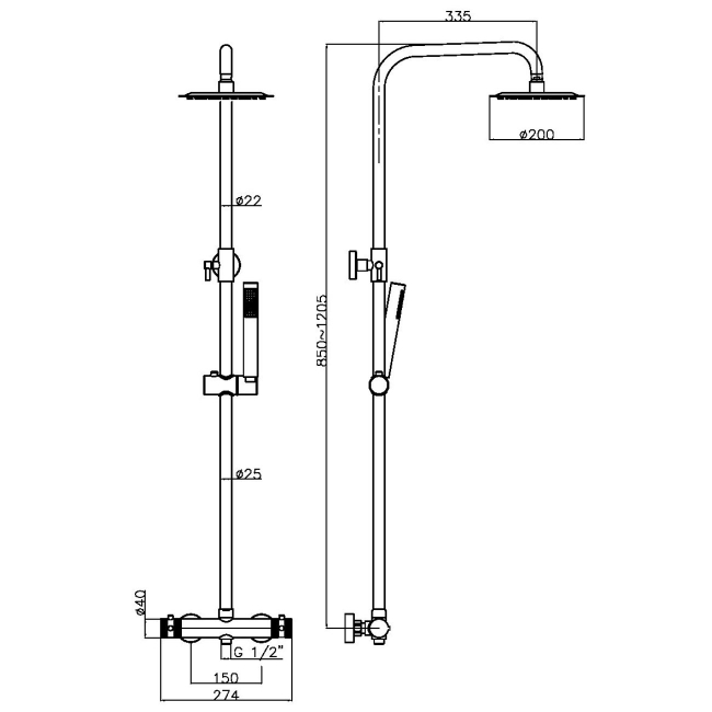 Orbit Core Thermostatic Bar Mixer Shower with Shower Kit and Fixed Head - Brushed Bronze