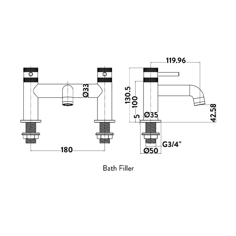 Orbit Core Bath Filler Tap Pillar Mounted - Brushed Brass