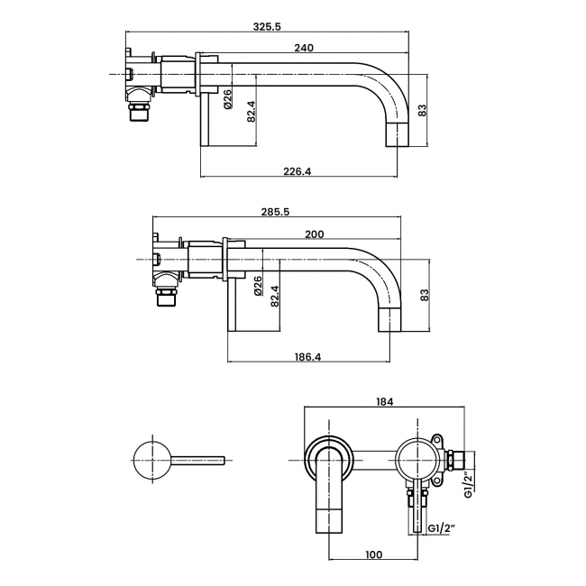 Orbit Core Lever Basin Mixer Tap Wall Mounted - Gunmetal