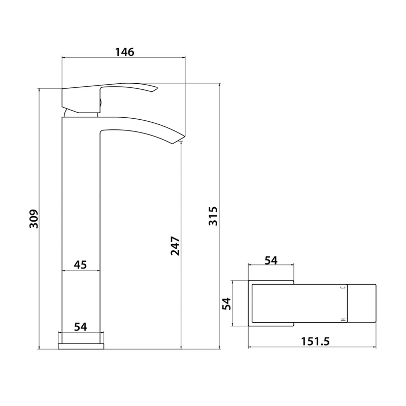 Orbit Descent Tall Basin Mixer Tap - Matt Black