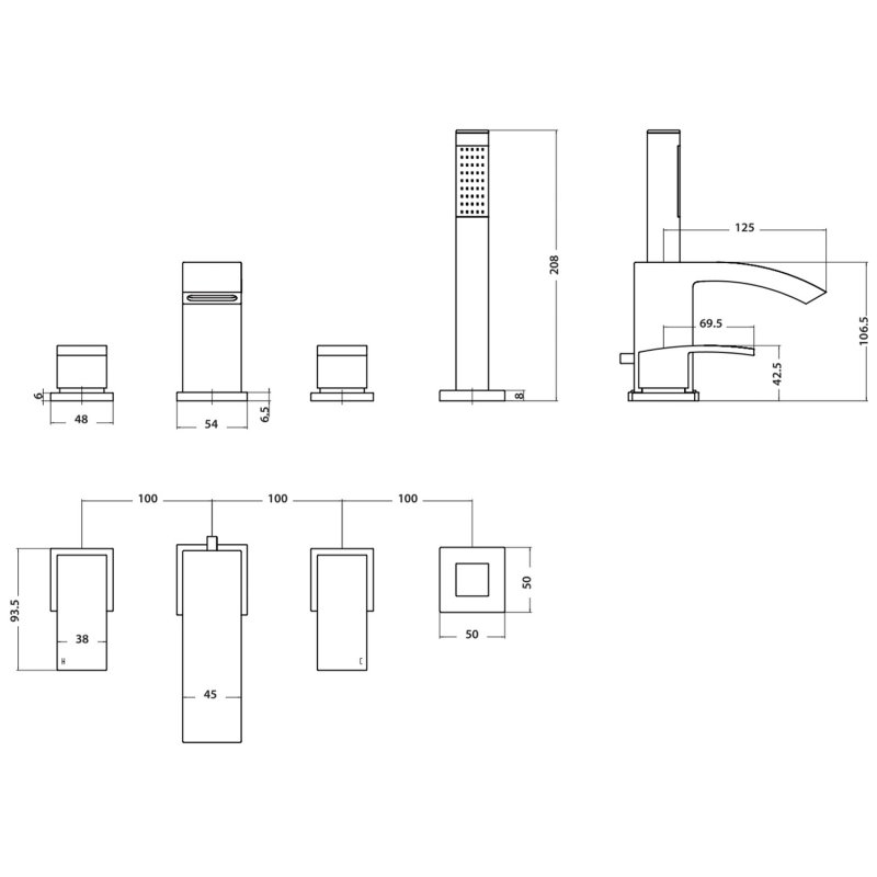 Orbit Descent 4-Hole Bath Shower Mixer Tap Pillar Mounted - Chrome