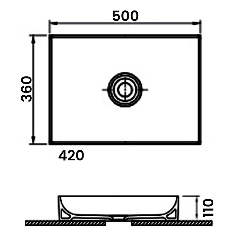Orbit Edge Sit-On Countertop Basin with Waste Cover 500mm Wide - 0 Tap Hole