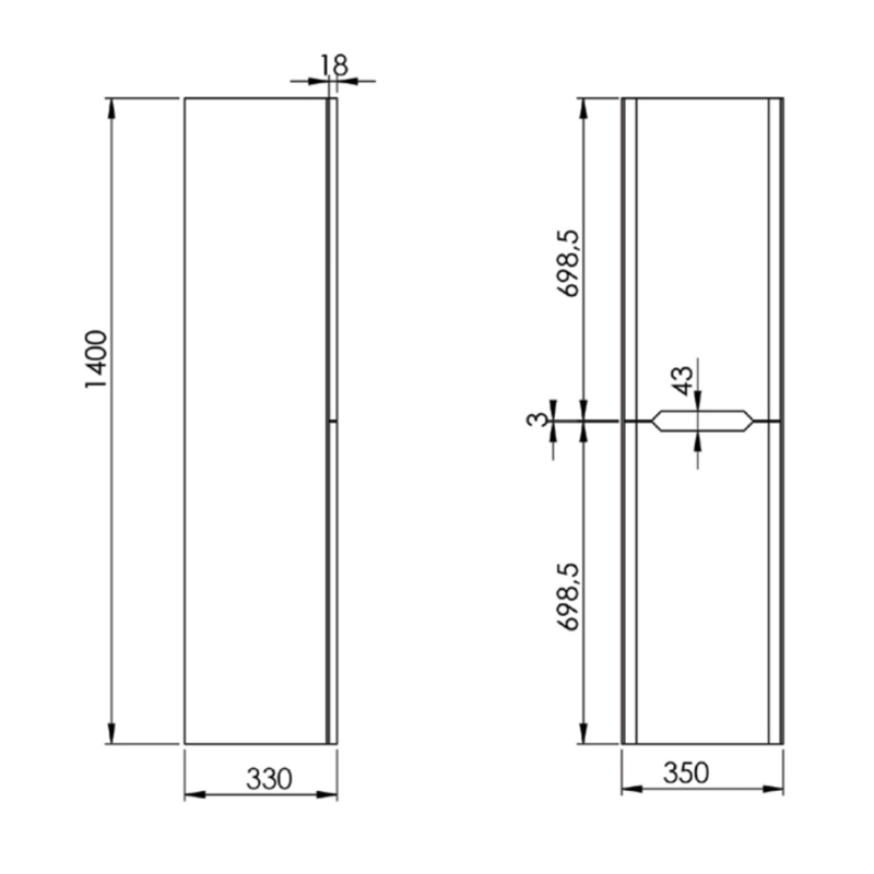 Orbit Ella Wall Hung 2-Door Tall Unit 350mm Wide - Gloss White