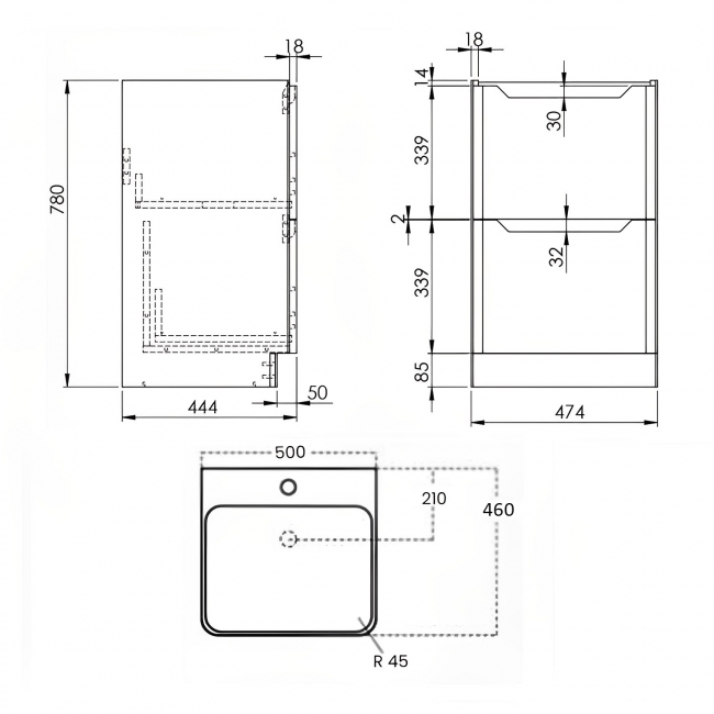 Orbit Ella Floor Standing 2-Drawer Vanity Unit with Basin 500mm Wide - Matt Anthracite