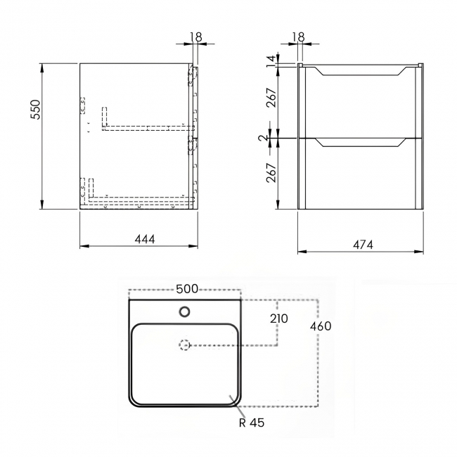 Orbit Ella Wall Hung 2-Drawer Vanity Unit with Basin 500mm Wide - Matt Anthracite