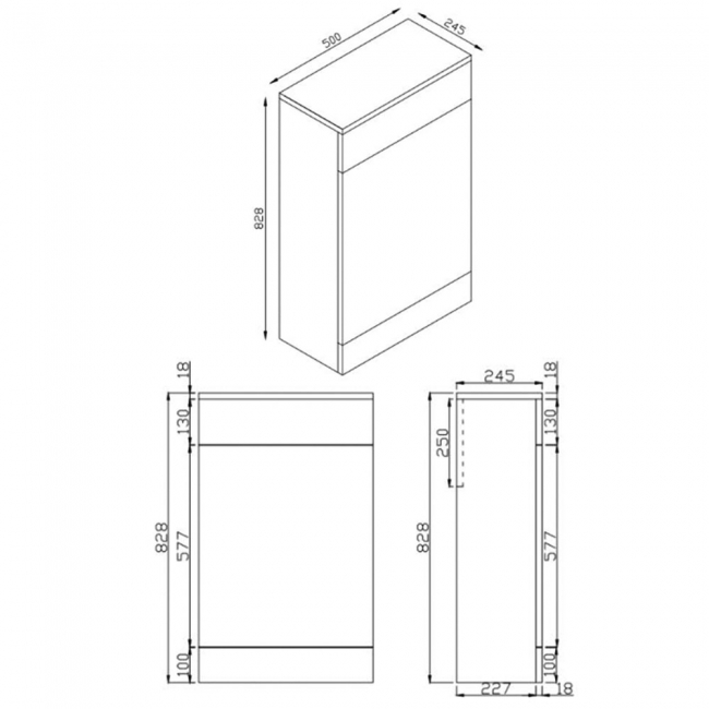 Orbit Empire Back to Wall WC Unit 500mm Wide - Matt Sage Green  | Dimension Image