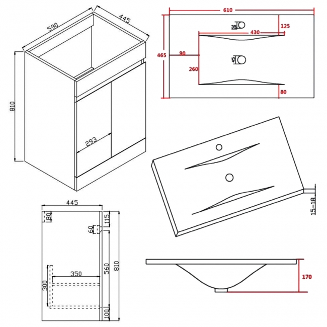 Orbit Empire Floor Standing 2-Door Vanity Unit with Basin 600mm Wide - Matt Twilight Blue