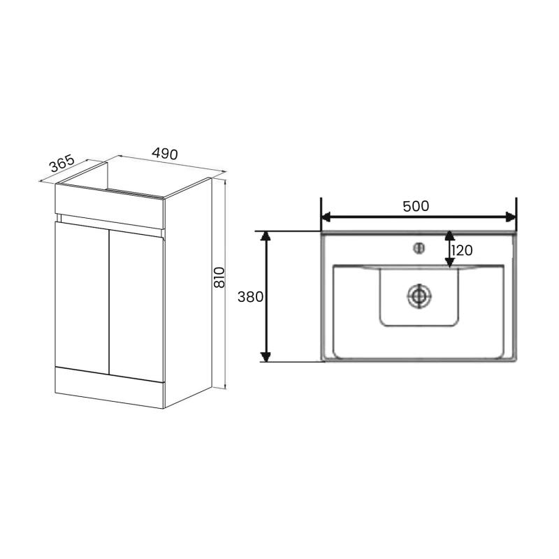 Orbit Empire Wall Hung Vanity Unit 500mm SKYFURN012 + SKYFURN010