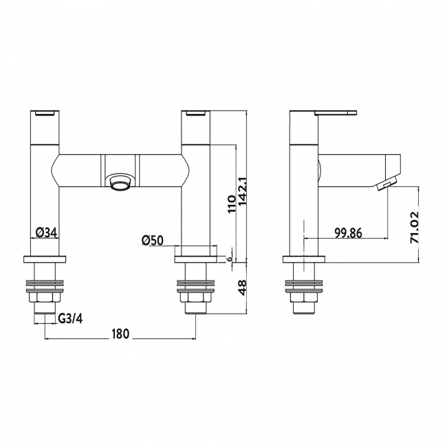 Orbit Endo Bath Filler Tap Pillar Mounted - Chrome