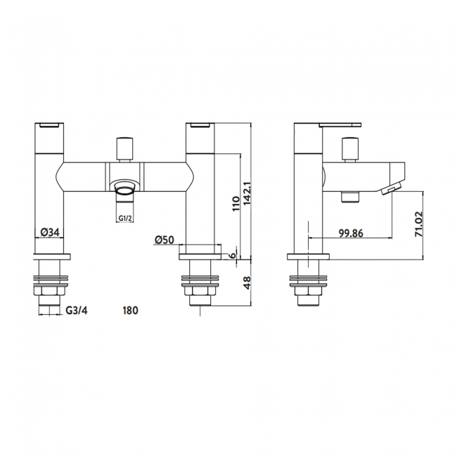 Orbit Endo Bath Shower Mixer Tap Pillar Mounted with Kit and Wall Bracket - Chrome