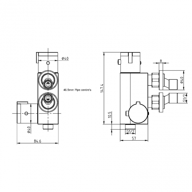 Orbit Entry Thermostatic Vertical Bar Shower Valve for Douche - Chrome