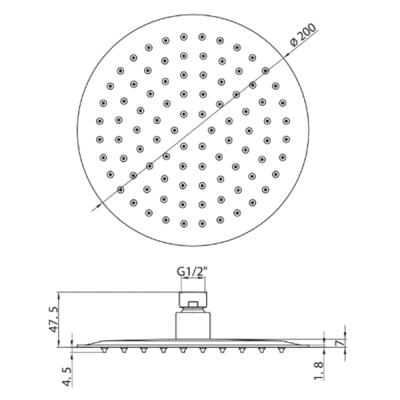 Orbit Round Fixed Shower Head 200mm Diameter - Stainless Steel
