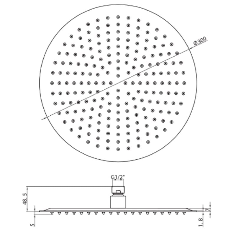 Orbit Round Fixed Shower Head 300mm Diameter - Stainless Steel