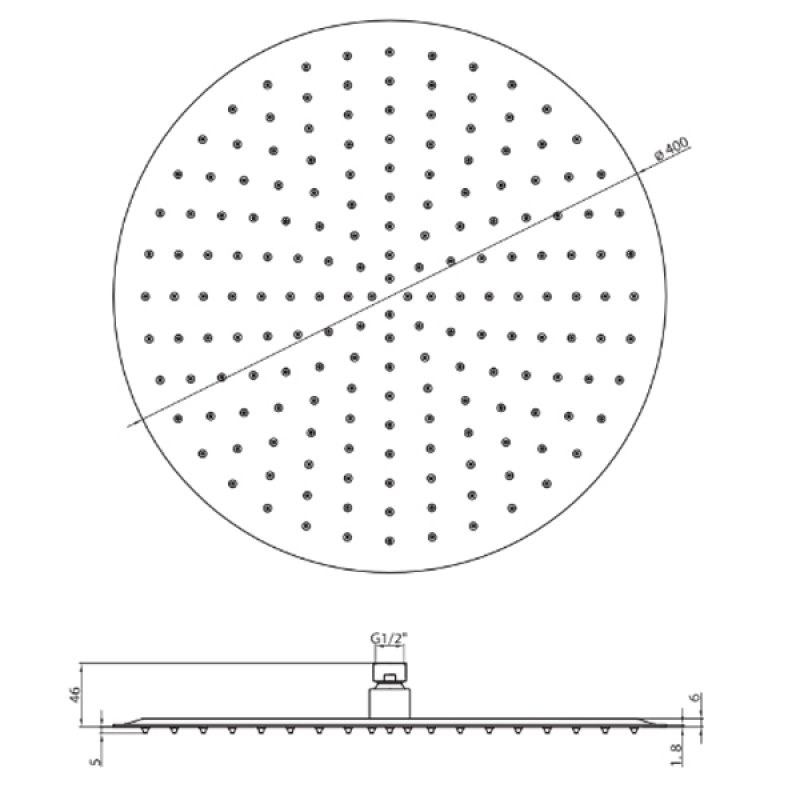 Orbit Round Fixed Shower Head 400mm Diameter - Stainless Steel