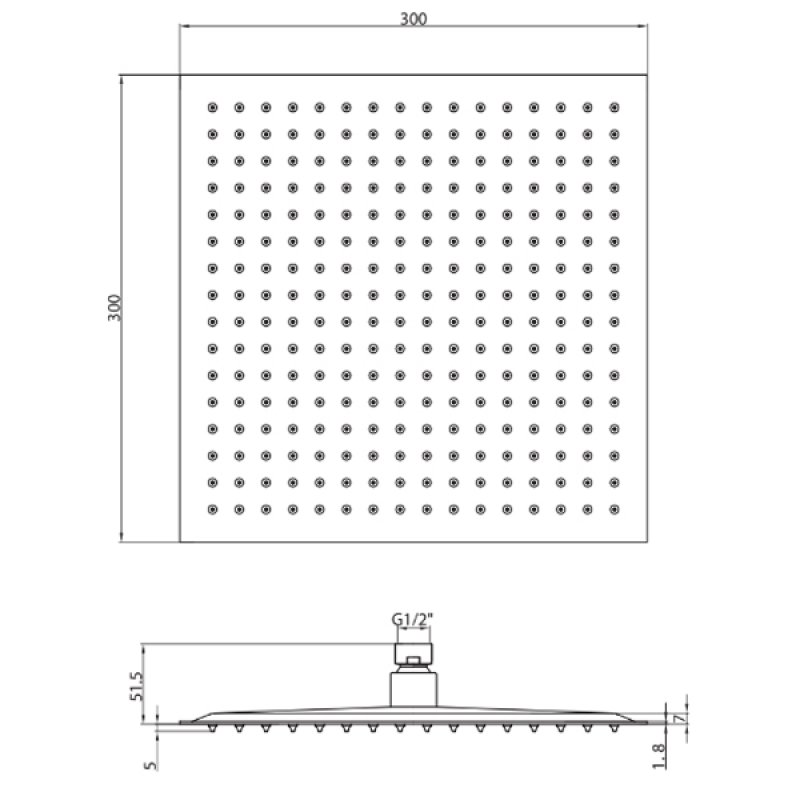 Orbit Square Fixed Shower Head 300mm x 300mm - Stainless Steel