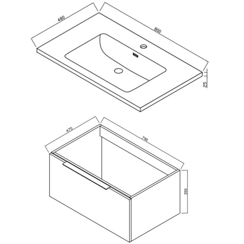Orbit Illumo Wall Hung 1-Drawer Vanity Unit with Basin 800mm Wide - Rustic Oak