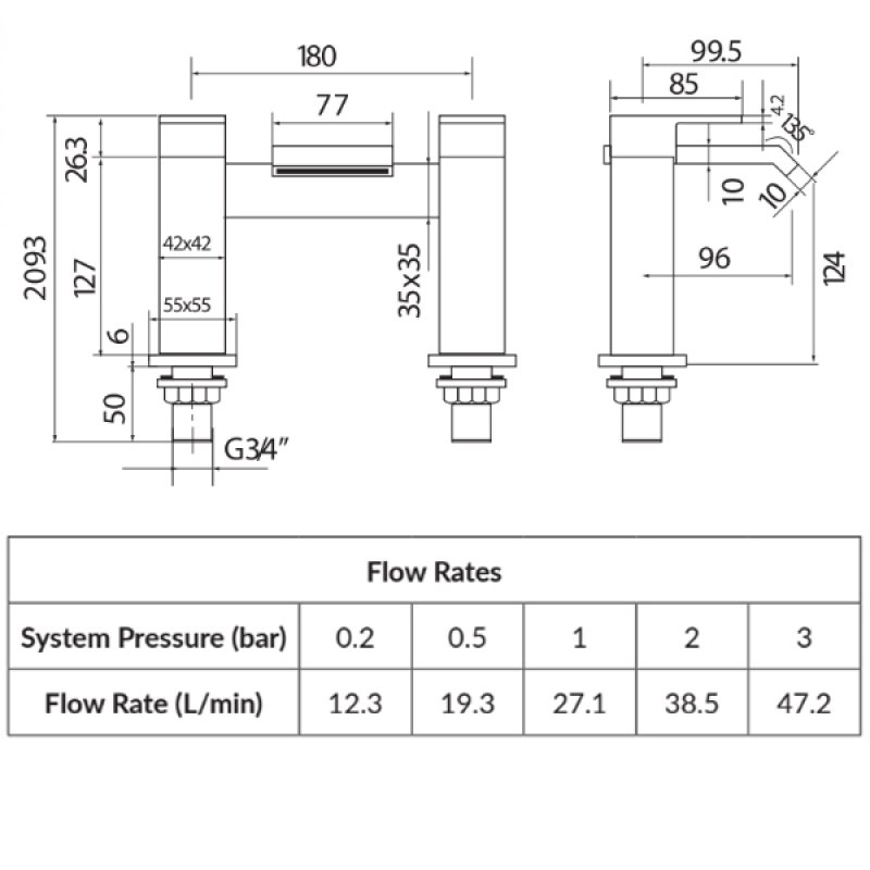 Orbit Kano Bath Filler Tap Pillar Mounted - Chrome