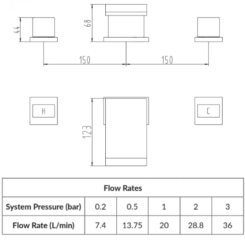 Orbit Kano 3-Hole Bath Filler Tap Deck Mounted - Chrome