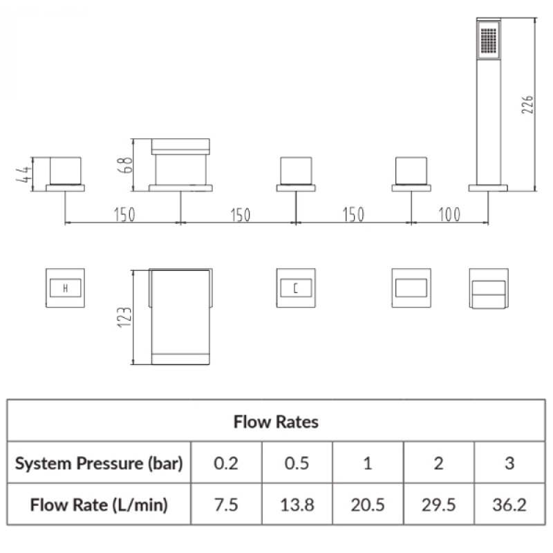Orbit Kano 5-Hole Bath Shower Mixer Tap Pillar Mounted - Chrome