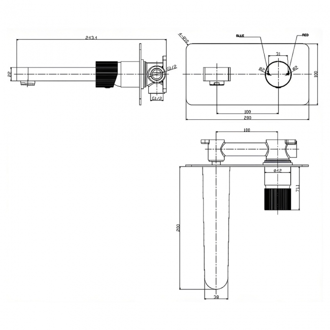 Orbit Koko Wall Mounted Basin Mixer Tap - Matte Black