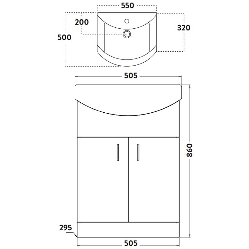 Orbit Verona Floor Standing 2-Door Vanity Unit with Basin 550mm Wide - Gloss White