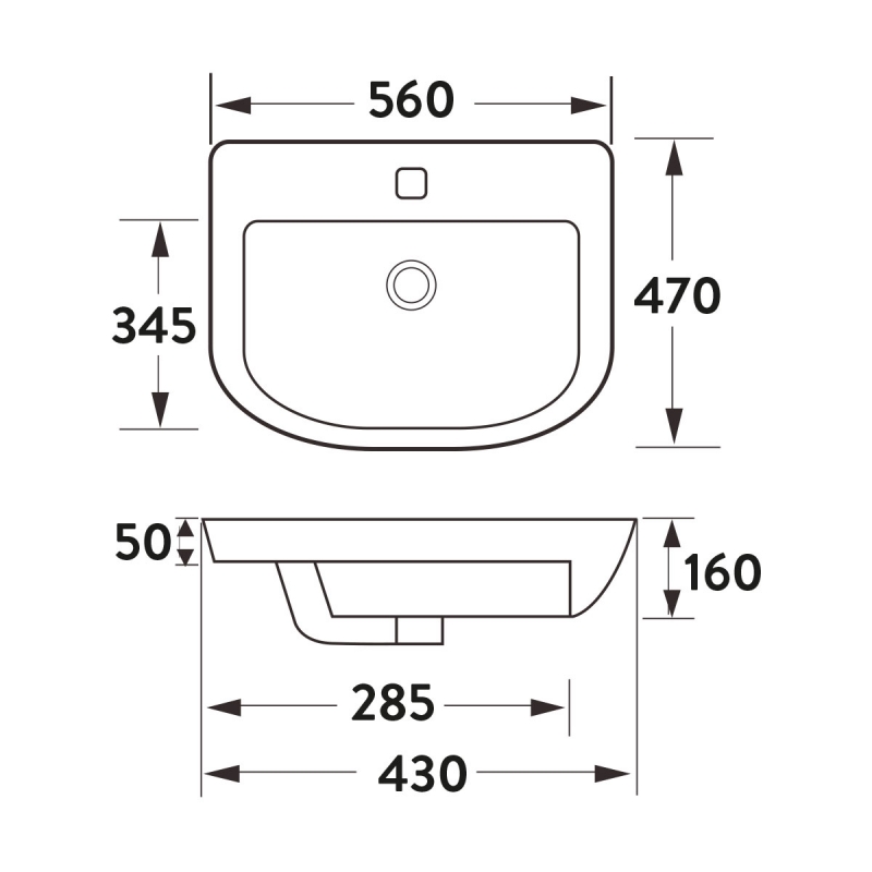 Orbit Life Semi Recessed Basin 560mm Wide - 1 Tap Hole