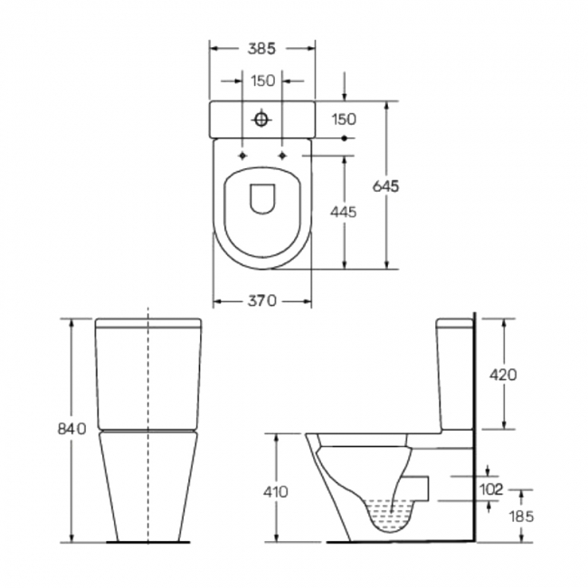 Orbit Linea Curve Rimless Close Coupled Toilet with Push Button Cistern Soft Close Seat - White