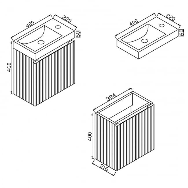 Orbit Linea Cloakroom 1-Drawer Wall Hung Vanity Unit with Basin 400mm Wide - Reed Green