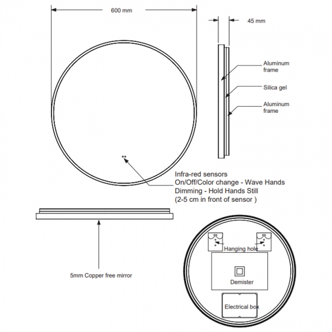 Orbit Macie LED Bathroom Mirror with Demister Pad 600mm Diameter - Brushed Brass
