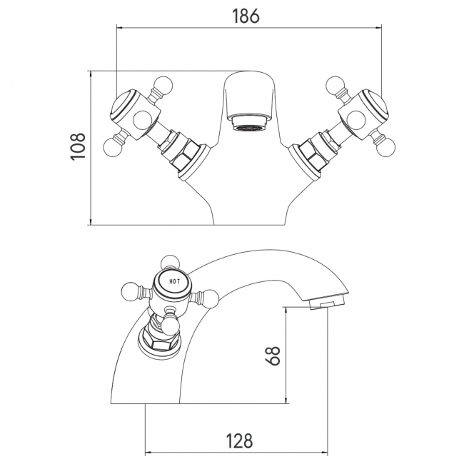 Orbit Harrogate Mono Basin Mixer Tap Dual Handle with Push Waste - Chrome