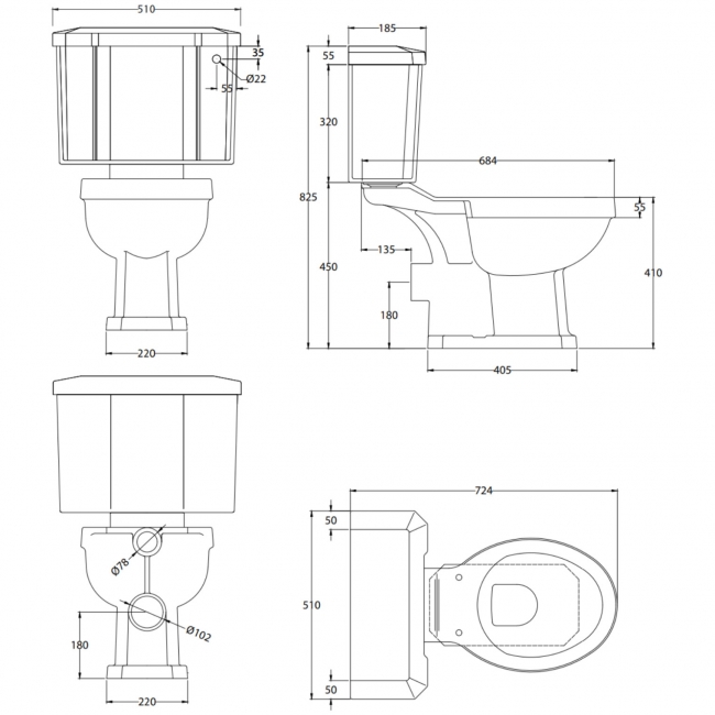 Orbit Harrogate Close Coupled Toilet with Cistern - Excluding Seat
