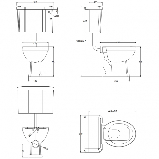 Orbit Harrogate Low Level Pan with Lever Cistern and Flushpipe - Excluding Seat