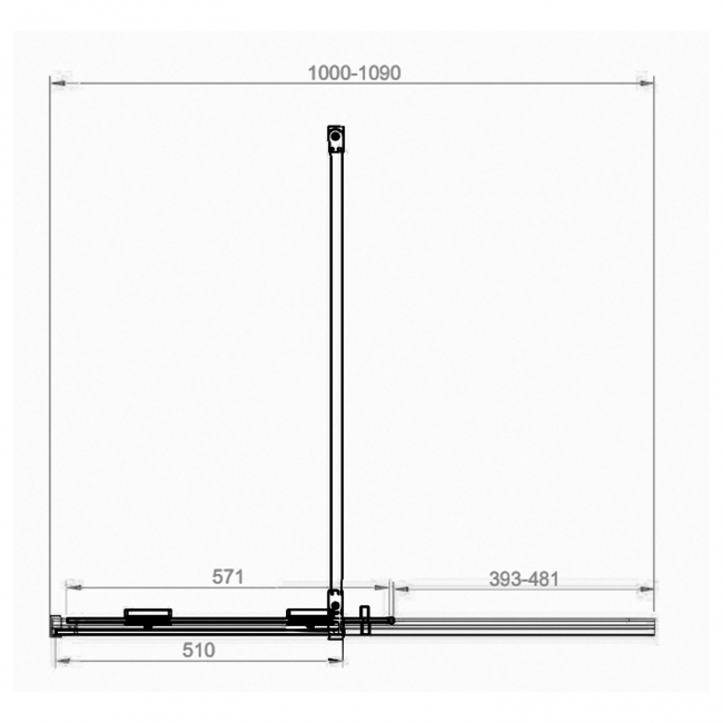 Orbit Momentum Brushed Brass Frameless Sliding Wet Room Glass Panel 1100mm Wide - 8mm  | Dimension Image