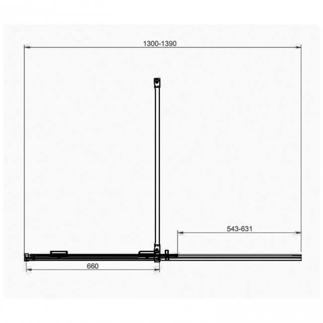 Orbit Momentum Chrome Frameless Sliding Wet Room Glass Panel 1400mm Wide - 8mm  | Dimension Image