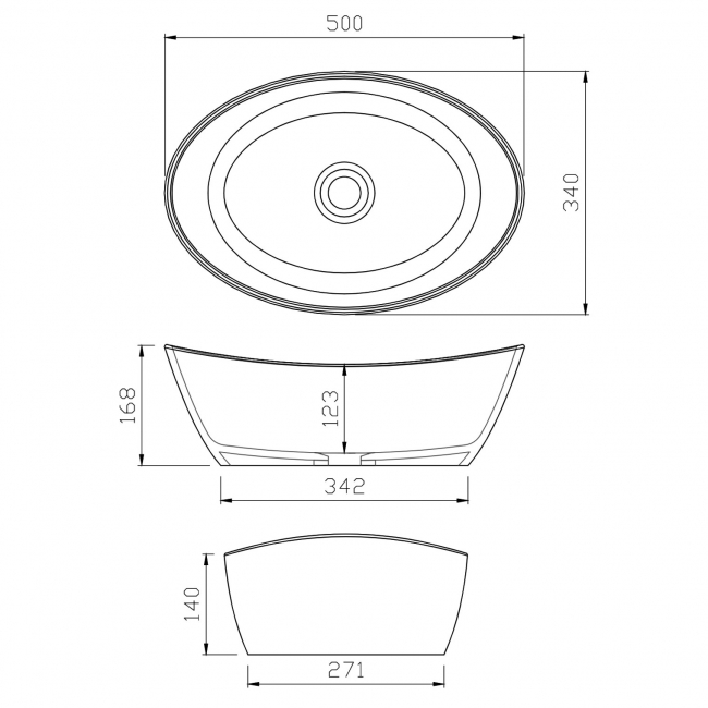 Orbit Harrogate Montpelier Vessel Sit-On Countertop Basin 500mm Wide - 0 Tap Hole