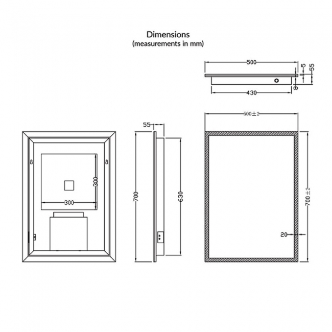 Orbit Mosca LED Bathroom Mirror with Demister Pad and Shaver Socket 700mm H 500mm W